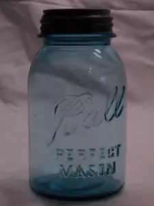 Vintage blaue Glaskugel perfektes Einmachglas mit Zinkdeckel, Quartgröße - 0606 A1 - Bild 1 von 8