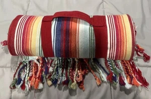 World Market Multicolored Striped Picnic Beach Stadium Blanket Cotton 60X60 - Picture 1 of 5
