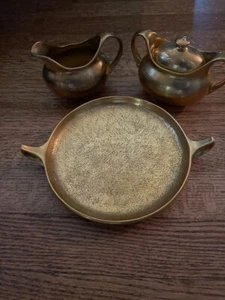 Pickard China ROSE & DAISY Gold Encrusted Creamer and Sugar Bowl & Dish 3 Pcs - Picture 1 of 10