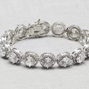 Lab-Created 8.50CT Round Cut Diamond 14K White Gold Plated Tennis Bracelet - Picture 1 of 8