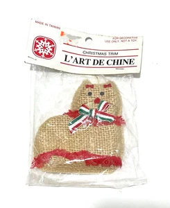 Vintage Weihnachten Sackleinen Katze Ornament L’Art De Chine Taiwan - Bild 1 von 5
