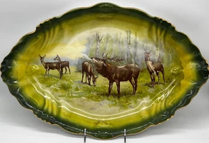 c.1893 Wheeling Pottery Deer Doe 19.5" Embossed Turkey Serving Platter La Belle - Picture 1 of 12