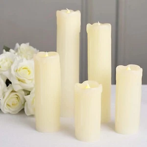 6 LED WARM WHITE CANDLES Dripping Wax Design Pillar Lights Party Decorations - Picture 1 of 8