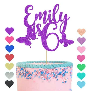 Butterfly Cake Topper Personalised Custom Glitter Girls Cake Topper 1st Birthday - Picture 1 of 15