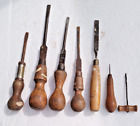 Job Lot Of Vintage Wooden Handle Screwdrivers Ratchet Screwdriver Chisel Bradawl