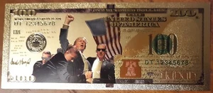 2024 President Donald Trump Colorized $100 Dollar Bill Gold Foil Novelty Note - Picture 1 of 2