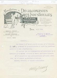 Paris XI ème - Belle Entête Manufacture de Décalcomanies Industrielles de 1911 - Picture 1 of 1