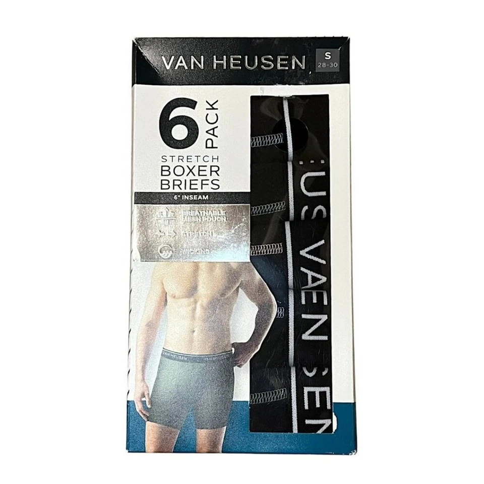 Paquete de 6 calzoncillos boxer elásticos Van Heusen negros talla pequeña (28-30) nuevos con etiquetas Foto 1 de 4