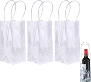 Ice Wine Bag, Portable Collapsible Clear Wine Pouch, Clear PVC Gift Bags with Ha - Picture 1 of 12