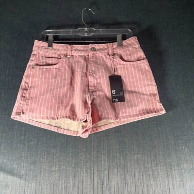 Pantalones Cortos Para Mujer Talla 6 Rosa Blanco Rayas Denim Algodón 5 Bolsillos Cremallera Mosca Foto 1 de 4