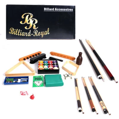 BILLIARD-ROYAL Billard Zubehör Set hochwertig mit Billiard Queue Billardkugeln Brücke uvm.