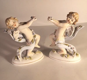 Placas de pared de querubín Lefton 1955 de colección - par de ángeles de porcelana, Japón - Imagen 1 de 11