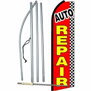 Auto Repair Flag Flutter Feather Banner Swooper Advertising Bundle COMPLETE Kit - Picture 1 of 2