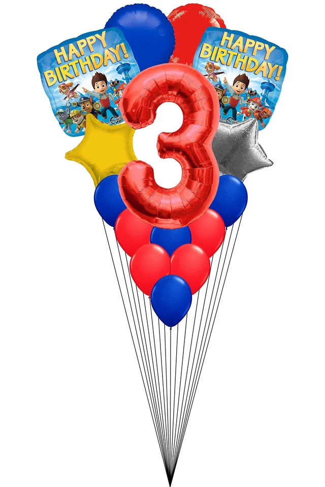 Buquê de balão Paw Patrol 3º aniversário 15 CT - Imagem 1 de 1
