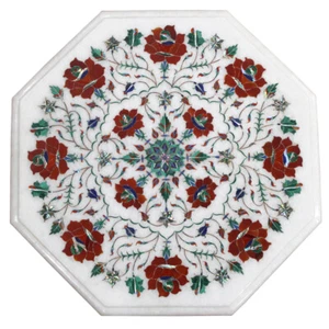 15" Marble Corner Side Table Top Handicraft Item pietra dura inlay art Decor - Picture 1 of 3
