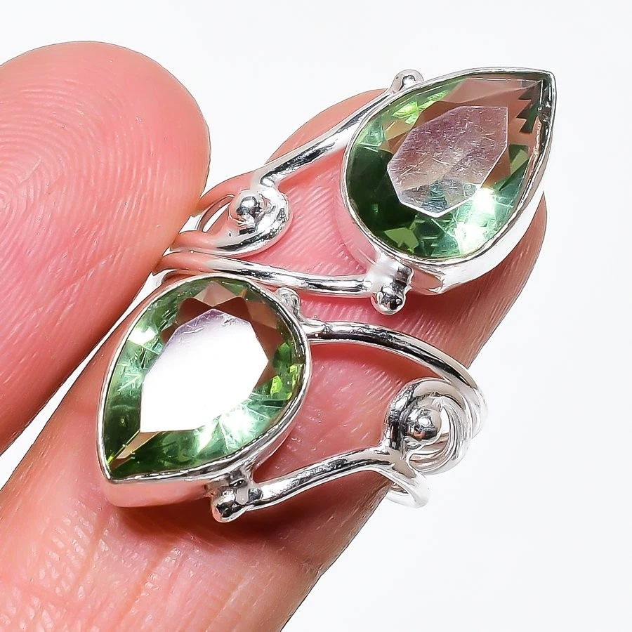 Green Amethyst Gemstone 925 Sterling Silver Jewelry All Size Ring For Gift - Image 1 of 1