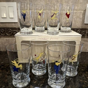 VASOS DE VIDRIO DE RENO DE SANTA GRANERO DE CERÁMICA ~ JUEGO DE 8 ~ DESCONTINUADOS - Imagen 1 de 15