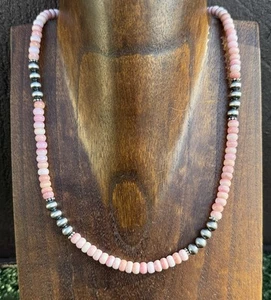 Southwestern Sterling Silver Pink Conch 6mm Pearls Bead Necklace 18 Inch - Picture 1 of 12