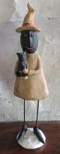 Statuina strega stravagante con gatto nero ~ decorazione autunnale Halloween primitiva * ultima! - Foto 1 di 2