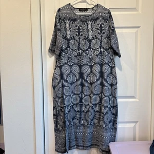 Gracila blau gemustertes Kurzarm Kleid 100% Baumwolle - Größe 4XL - Bild 1 von 8