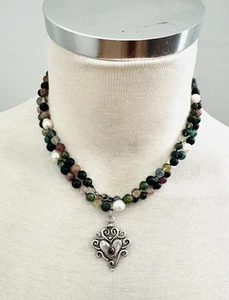 895 $ Erica Courtney handgemachte Sterlingsilber Herz, Turmalin, Perlenkette - Bild 1 von 6