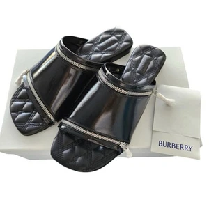 BURBERRY Leather Zip Sandals Black 37 Designer Quiet Luxury Academia Classic - Picture 1 of 8
