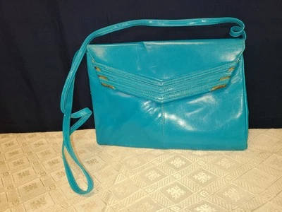 Bolso Cartera de Noche Saks Fifth Avenue Vintage Años 80 Cuero Verde Azulado Sobre Raro Foto 1 de 4