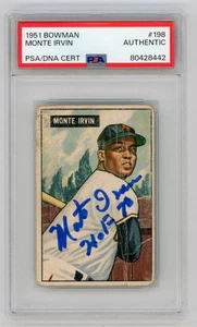 1951 Bowman Monte Irvin Rookie RC #198 Auto Autograph PSA/DNA Authentic - Picture 1 of 1
