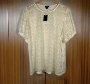 Torrid Ivory Sheer Stretch Lace Puff Short Sleeve Tee Top Blouse 3 3X 22/24 New - Picture 1 of 6