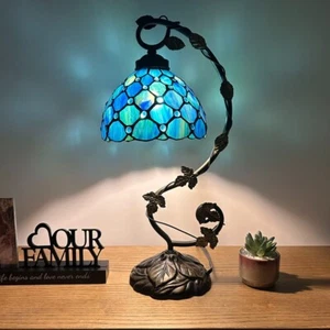 Tiffany Style Table Lamp Blue Stained Glass Crystal Beans LED Bulb Included 21"H - Picture 1 of 6