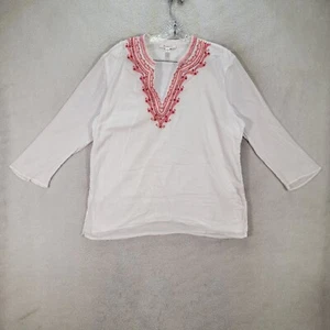 White Cotton Embroidered V Neck Hippie Light Boho Blouse Women Top Plus Size 16 - Picture 1 of 15