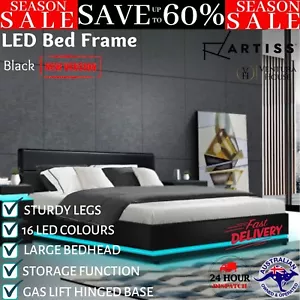 Artiss Bed Frame King RGB LED Gas Lift Base Storage Light Up Base with Headboard - Picture 1 of 13