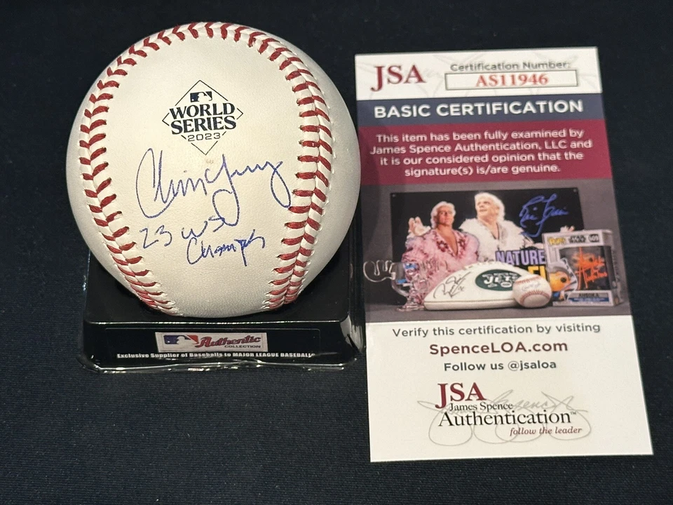 Chris Young Firmado Serie Mundial 2023 Béisbol Rangers Autografiado Automático Certificado de Autenticidad JSA! Foto 1 de 2
