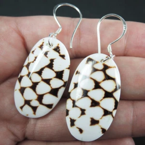 925 Sterling Silver Natural Patterned Shell Earrings Hand Made Jewellery NSE-106 - Picture 1 of 6