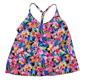 Island Escape Plus Size Swimwear V-Neck Racerback Floral Tankini Top NWT - Picture 1 of 9