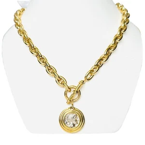 Estate 14k Gold Link Chain w/ Toggle Clasp Coin Necklace 40.6 g 17" Italy - Picture 1 of 10