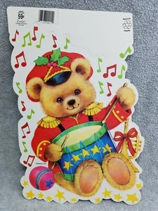 Eureka Christmas Diecut Teddy Bear Drummer 2 Sided Wall Decoration Unused NOS - Bild 1 von 3