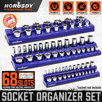Magnetic Socket Organizer Socket Holder 3 pcs 1/2, 3/8, 1/4-inch Drive SAE - Image 1 of 4