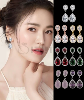 Non-allergic Vintage CZ Tear Shaped Small Crystal Teardrop Dangle Drop Earrings - Image 1 of 4