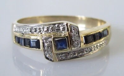 Gold Diamond Ring - 9ct Yellow Gold Sapphire Diamond Crossover Ring Size P 1/2 - Image 1 of 4