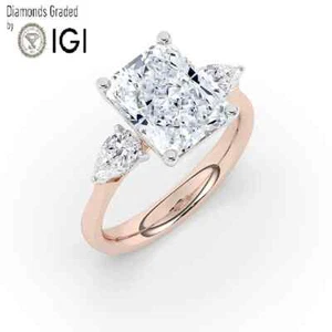Radiant Solitaire Labgrown Diamond Trilogy Ring 14k Rose Gold 3.50 Ct D VVS2 - Picture 1 of 22