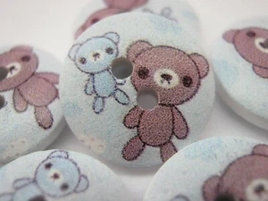 10 Blue Teddy Bear Buttons 15mm (5/8") Kids Baby Clothing Wood Sewing Buttons - Picture 1 of 1