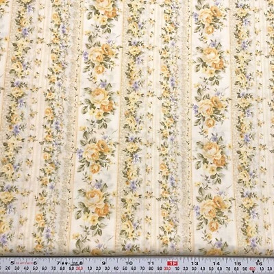 Amelie by P&B Textiles 2006 Striped Florals off White Cotton by the HALF YARD