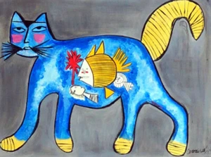 GUILLAUME CORNEILLE / Authentic Acrylic on Paper Technique, Art Painting Signed - Picture 1 of 11