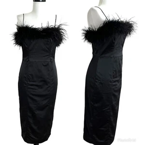 Veronica Beard Lilya Ostrich Feather Slip Midi Dress 6 Old Money Cocktail Party - Picture 1 of 19