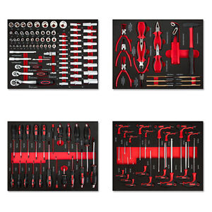 EBERTH Werkzeug Set für 4 Schubladen mit 134 Teilen in rot