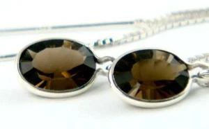 925 Sterling Silver Threader Earrings, Smoky Quartz,  SE005 - Picture 1 of 5