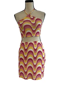 Shein Womens Cami Top & Skirt Set Tie Back Multicolor Size 8/10 - Picture 1 of 12