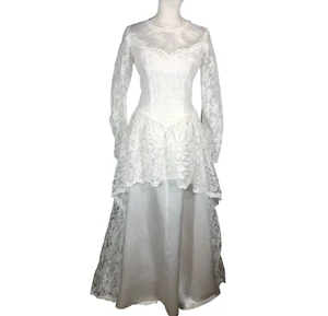 Vintage 70s Victorian Wedding Dress Womens Size Small Lace Romantic High Neck - Picture 1 of 12
