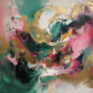 Impresión de cuadro de arte de pared de lienzo pintado estilo moderno abstracto rosa, esmeralda y dorado - Imagen 1 de 1